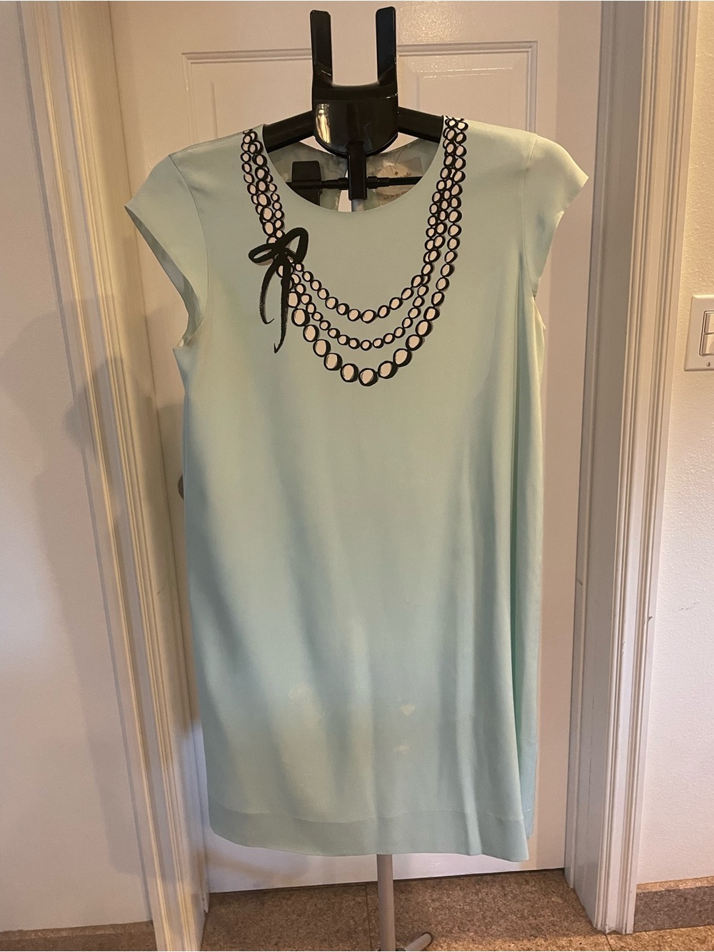 kate spade Mint Green Shift Dress with Black Necklace Print